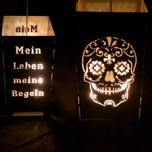 Lade das Bild in den Galerie-Viewer, Biker Motorrad Feuertonne aus 3mm Starken Stahl Steckbar für coole heiße Abende Mein Leben Meine Regeln und Totenkopf