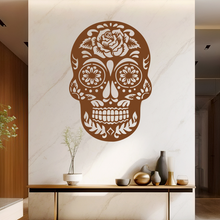 Lade das Bild in den Galerie-Viewer, Wandbild Metallschild Sugar Skull Totenkopf Rose