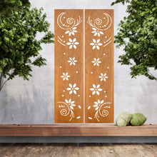 Lade das Bild in den Galerie-Viewer, Große Metallwandkunst mit Ausgeschnittener Silhouette von Rose, gestaltet als Sichtschutzwand im Rost Look oder farblich.