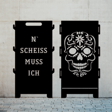 Lade das Bild in den Galerie-Viewer, Biker Motorrad Feuertonne aus 3mm Starken Stahl Steckbar für coole heiße Abende n Scheiss muss ich andere Seite mit Totenkopf ein zuckerschädel