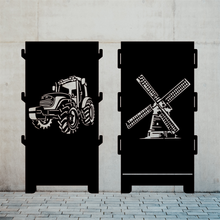 Lade das Bild in den Galerie-Viewer, Traktor und Windmühle Feuertonne aus 3mm Starken Stahl Steckbar für coole heiße Abende im Garten oder bei Freunden.