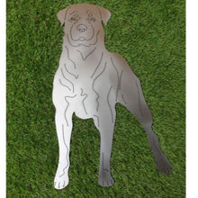 Lade das Bild in den Galerie-Viewer, Imposanter Rottweiler aus hochwertigem Stahl in der Größe 39 x 67 cm. Erhältlich als Bild oder Aufsteller.