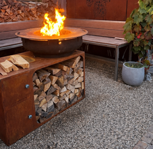 Lade das Bild in den Galerie-Viewer, Plancha Feuerstelle mit Holzlager Outdoor Grill Gartenküche
