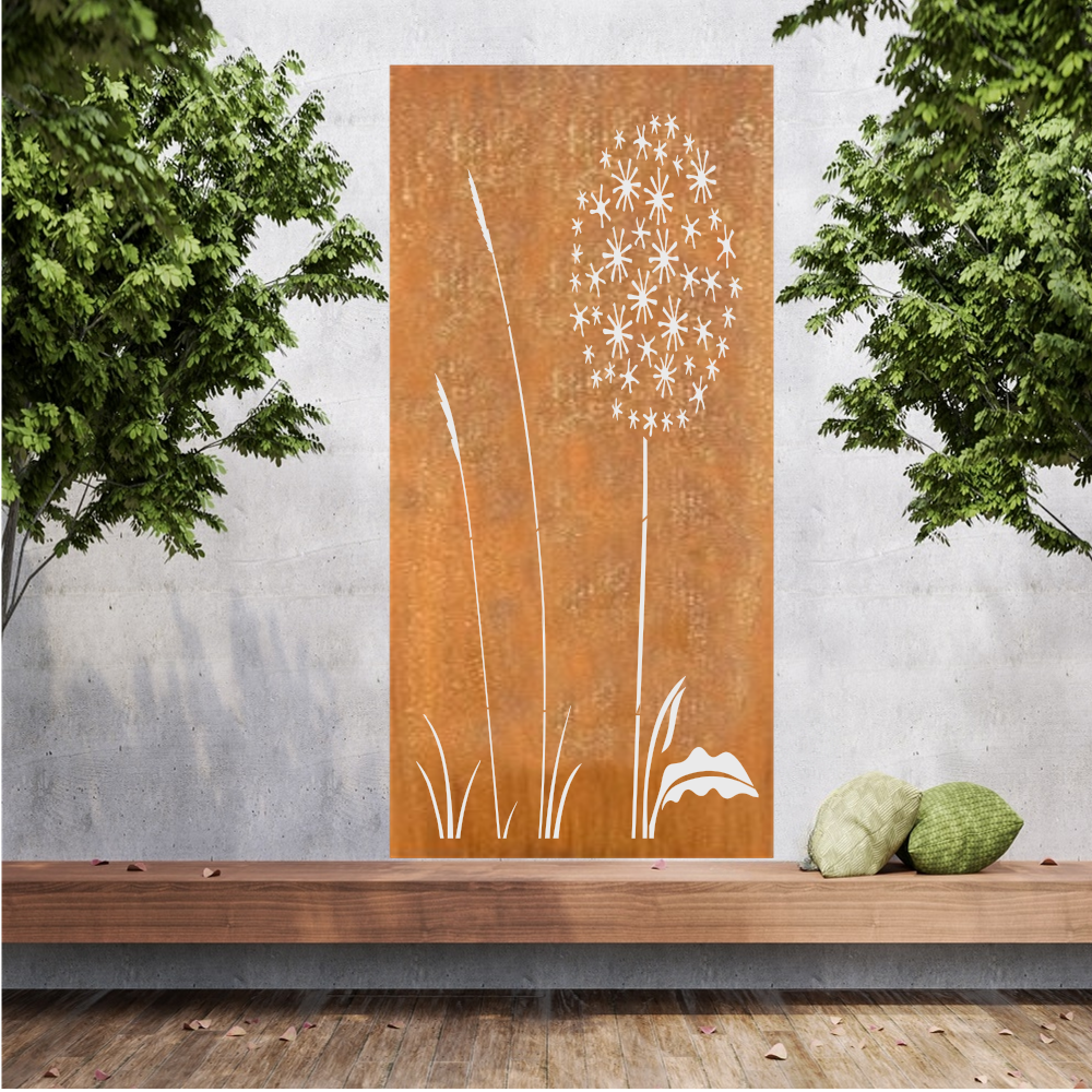 Sichtschutzwand Pusteblume mit Gras