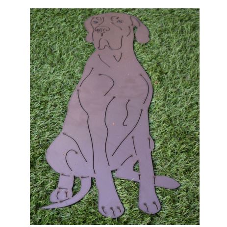 Beeindruckende sitzende Blaue Dogge aus Metall in der Grösse 118,5 x 50 cm