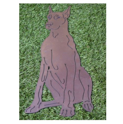 Dobermann aus Metall in der Größe 34 x 85 cm